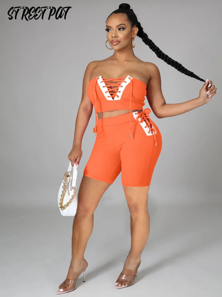 Sexy 2 Two Piece Set Women Bandage Sleeveless Backless Crop Top+Shorts Sets Bodycon Summer Vacation Outfits Streetwear New
Sexy 2 Two Piece Set Women Bandage Sleeveless Backless Crop Top+Shorts Sets Bodycon Summer Vacation Outfits Streetwear New