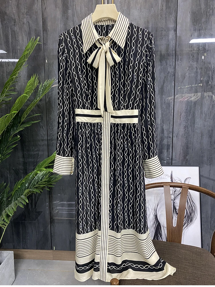 High New silk dress quality ~ Lapel long sleeve ribbon silk dress for women 21112
High New silk dress quality ~ Lapel long sleeve ribbon silk dress for women 21112