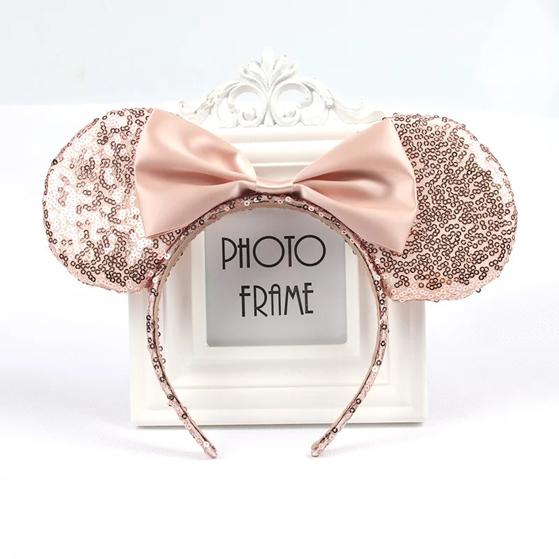 Mickey Ears Girls Cartoon HeadBand Minnie Stereo Sequin Bow Hair Accessories cute Headwear Bows Birthday Party Headband | Аксессуары для