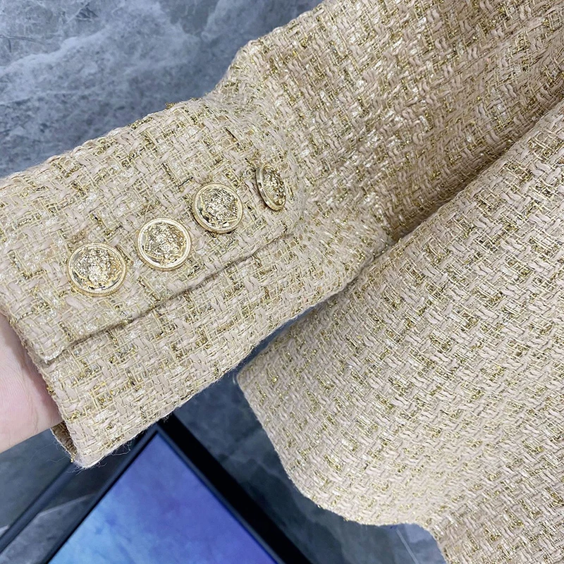 CHICEVER Casual Elegant Coat For Women O Neck Long Sleeve Weave Tweed Button Short Large Size Coats Female Fashion Clothes Style 
CHICEVER Casual Elegant Coat For Women O Neck Long Sleeve Weave Tweed Button Short Large Size Coats Female Fashion Clothes Style