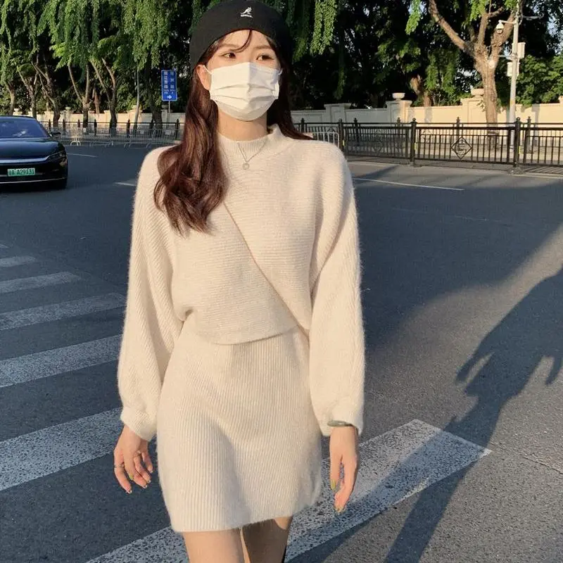 Casual Women Sweater Set O-Neck Jumpers & Knitted Sling Mini Dress Female 2021 Winter Knitted 2 Pieces Set 
Casual Women Sweater Set O-Neck Jumpers & Knitted Sling Mini Dress Female 2021 Winter Knitted 2 Pieces Set