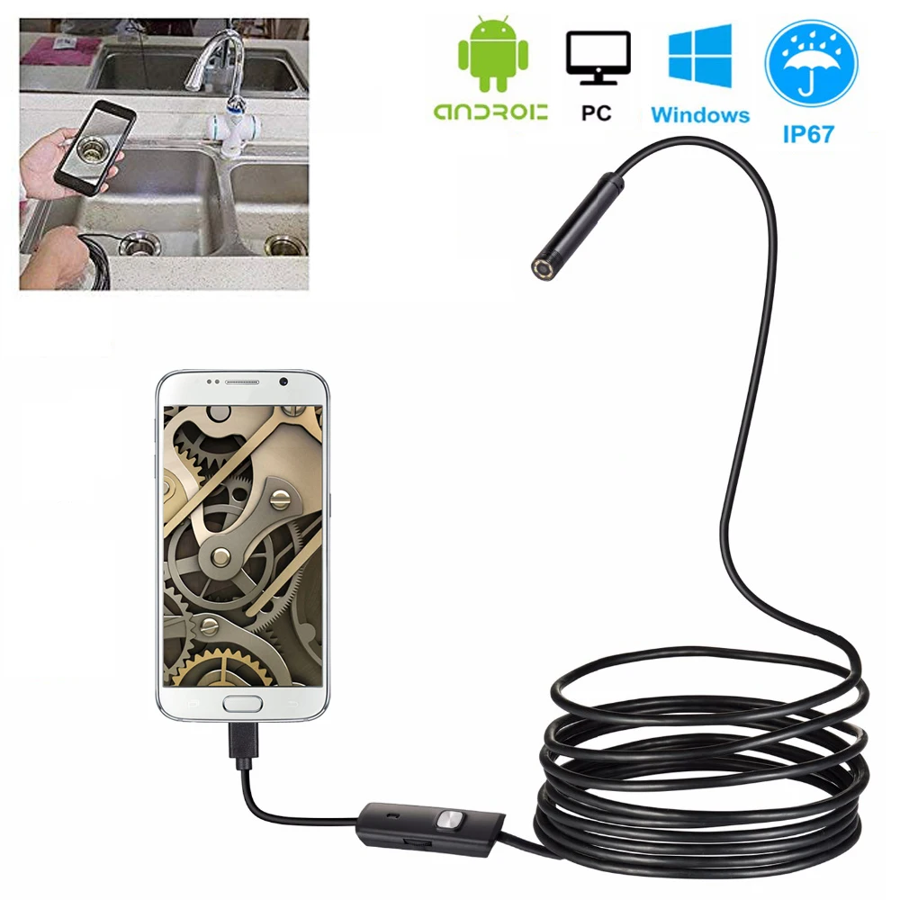 Водонепроницаемая камера эндоскоп для смартфона 7 мм 1/2/5 м гибкий кабель USB Windows ПК|Камеры видеонаблюдения| |