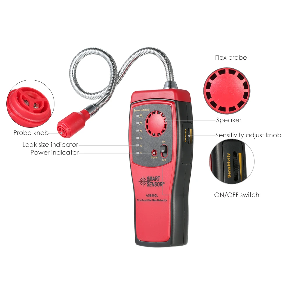 AS8800L Gas Analyzer Combustible gas detector port flammable natural gas Leak Location Determine meter Tester Sound Light Alarm
AS8800L Gas Analyzer Combustible gas detector port flammable natural gas Leak Location Determine meter Tester Sound Light Alarm