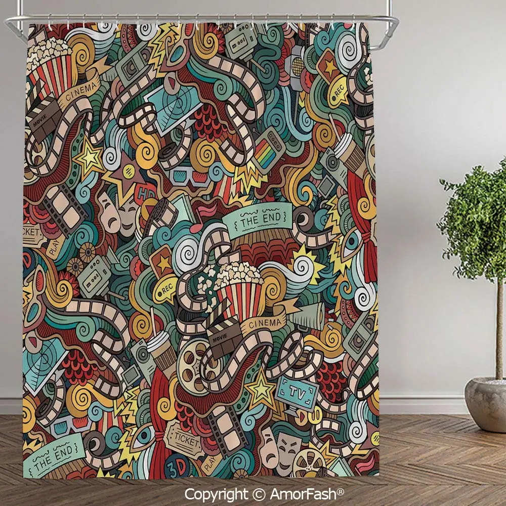 Watercolor Home Decor Shower Curtain with Hooks Style Popcorn Movie Reel The End Theatre Masks
Watercolor Home Decor Shower Curtain with Hooks Style Popcorn Movie Reel The End Theatre Masks