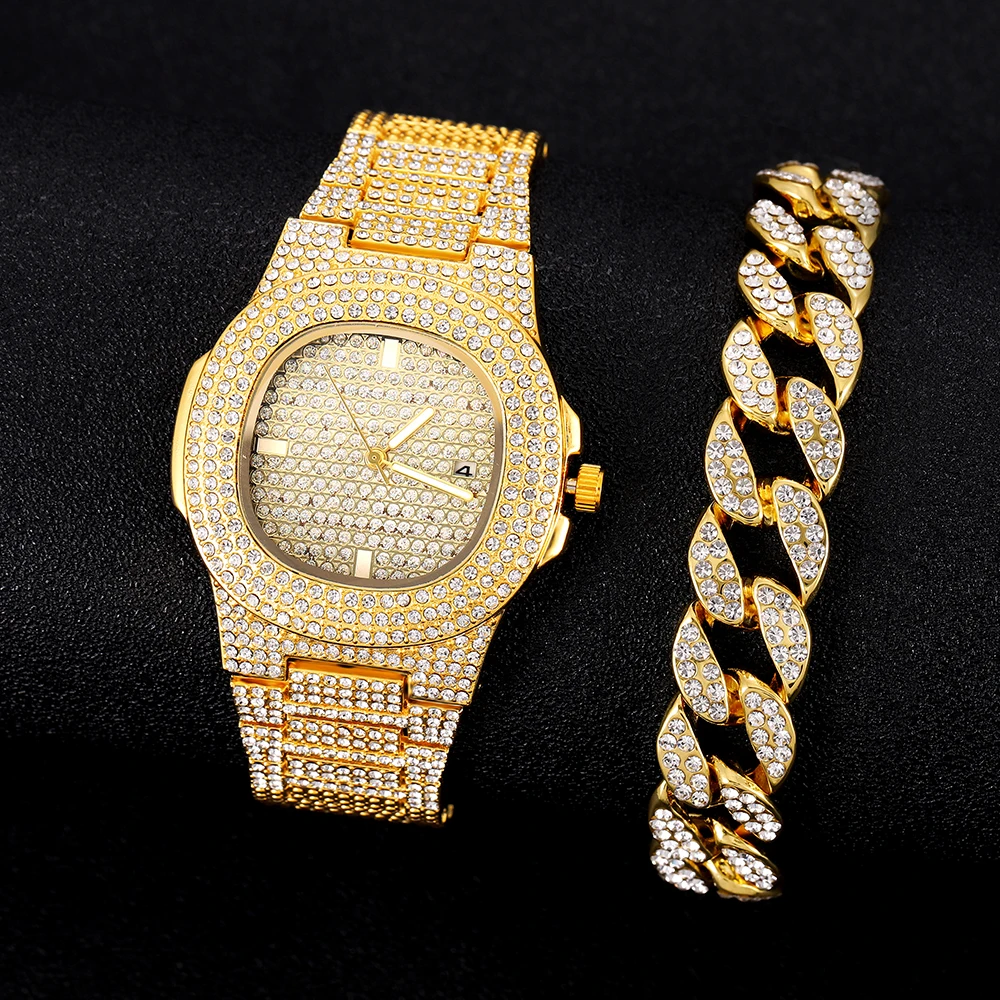 Часы наручные мужские кварцевые в стиле хип-хоп брендовые Роскошные Украшенные