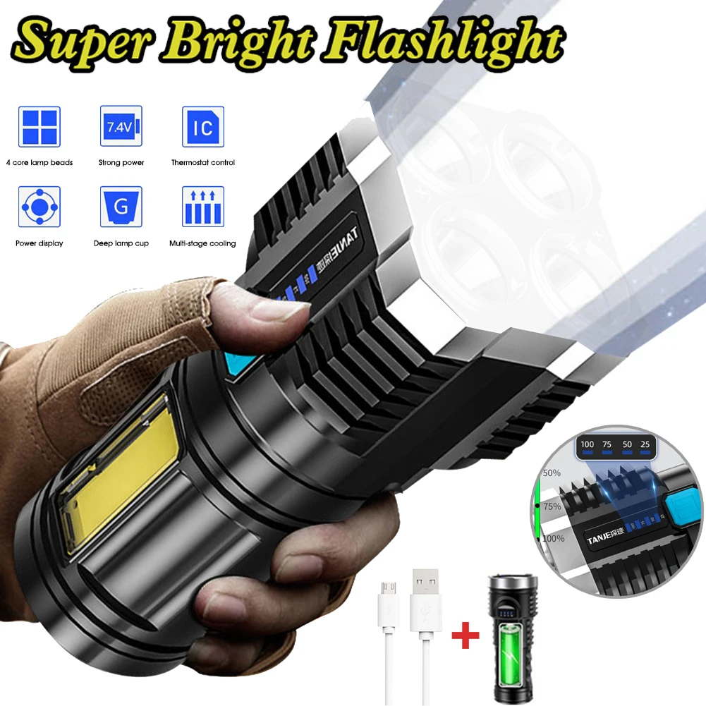 Portable Flashlight 4LED High Brightness 4 Modes Rechargeable Waterproof Handheld Light for Camping Hiking Fishing Emergency
Portable Flashlight 4LED High Brightness 4 Modes Rechargeable Waterproof Handheld Light for Camping Hiking Fishing Emergency