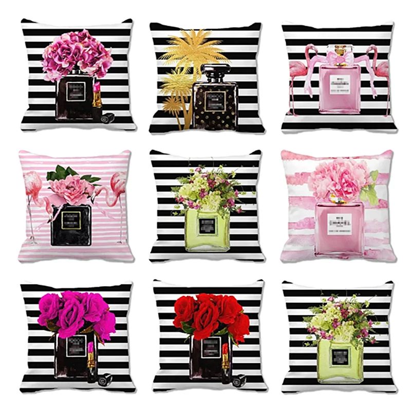 Fashion Perfume Bottles Pillowcase Flowers Design Cushion Cover Super Soft Linen Pillow Cover Striped Home Decor Pillow Case
Fashion Perfume Bottles Pillowcase Flowers Design Cushion Cover Super Soft Linen Pillow Cover Striped Home Decor Pillow Case