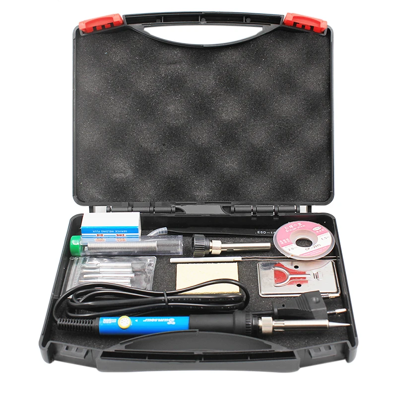 

EU US Plug 60W 220V 110V Adjustable Temperature Electric Soldering Iron Kit With Iron Tips Sucker Stand Tweezers Solder Wire Box