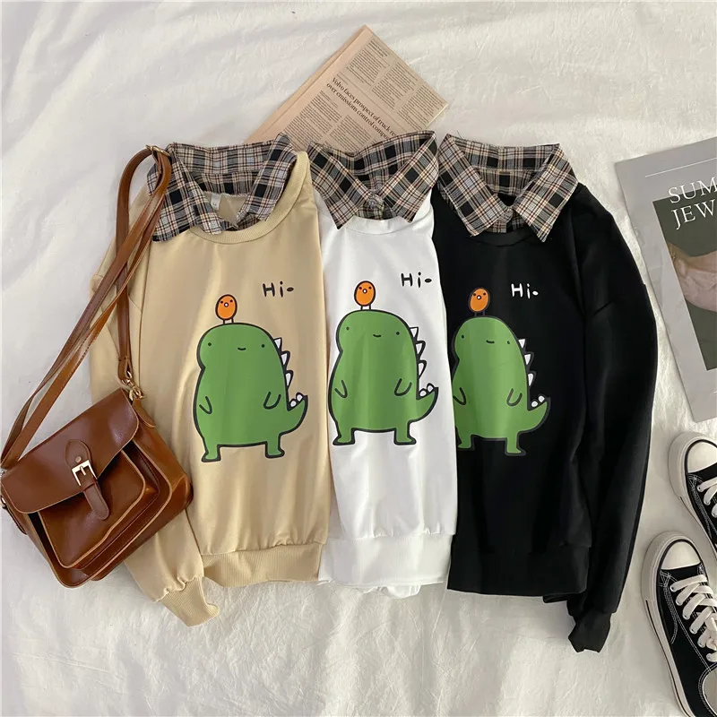 autumn Casual Women thin Sweatshirt kawaii cartoon Print hoodies Harajuku Loose Plaid Turn-down Collar Pullovers Female clothes
autumn Casual Women thin Sweatshirt kawaii cartoon Print hoodies Harajuku Loose Plaid Turn-down Collar Pullovers Female clothes