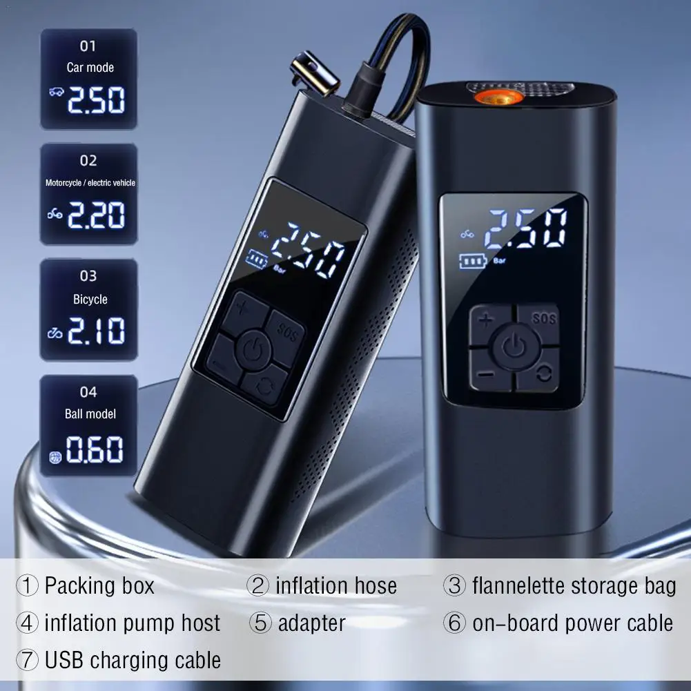 150PSI Rechargeable Air Pump 2000mAh Tire Inflator Cordless Portable Compressor Digital Car Tyre Pump for Bicycle Tires Balls
150PSI Rechargeable Air Pump 2000mAh Tire Inflator Cordless Portable Compressor Digital Car Tyre Pump for Bicycle Tires Balls
