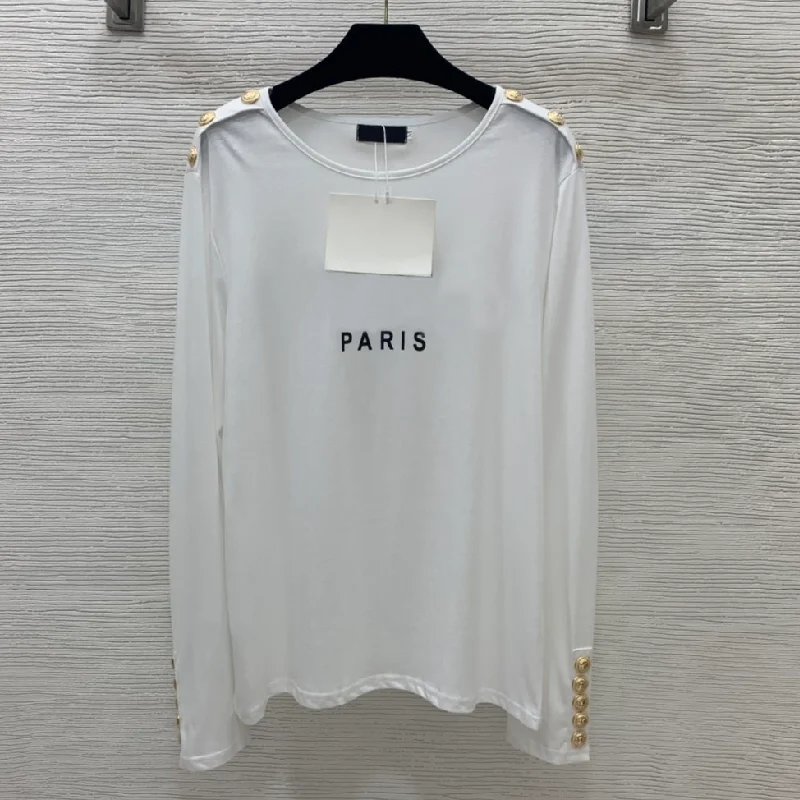 2021 Luxury Design Women's new T-shirt lion head metal shoulder button fashion letter printed Round Neck Long Sleeve T-Shirt Top
2021 Luxury Design Women's new T-shirt lion head metal shoulder button fashion letter printed Round Neck Long Sleeve T-Shirt Top