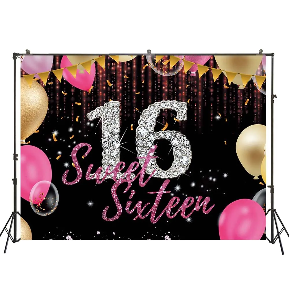 Sweet 16 Sixteen Photography Backdrop Girls Birthday Party Confetti Pink And Gold Balloons Decoration Background Banner W-5372
Sweet 16 Sixteen Photography Backdrop Girls Birthday Party Confetti Pink And Gold Balloons Decoration Background Banner W-5372