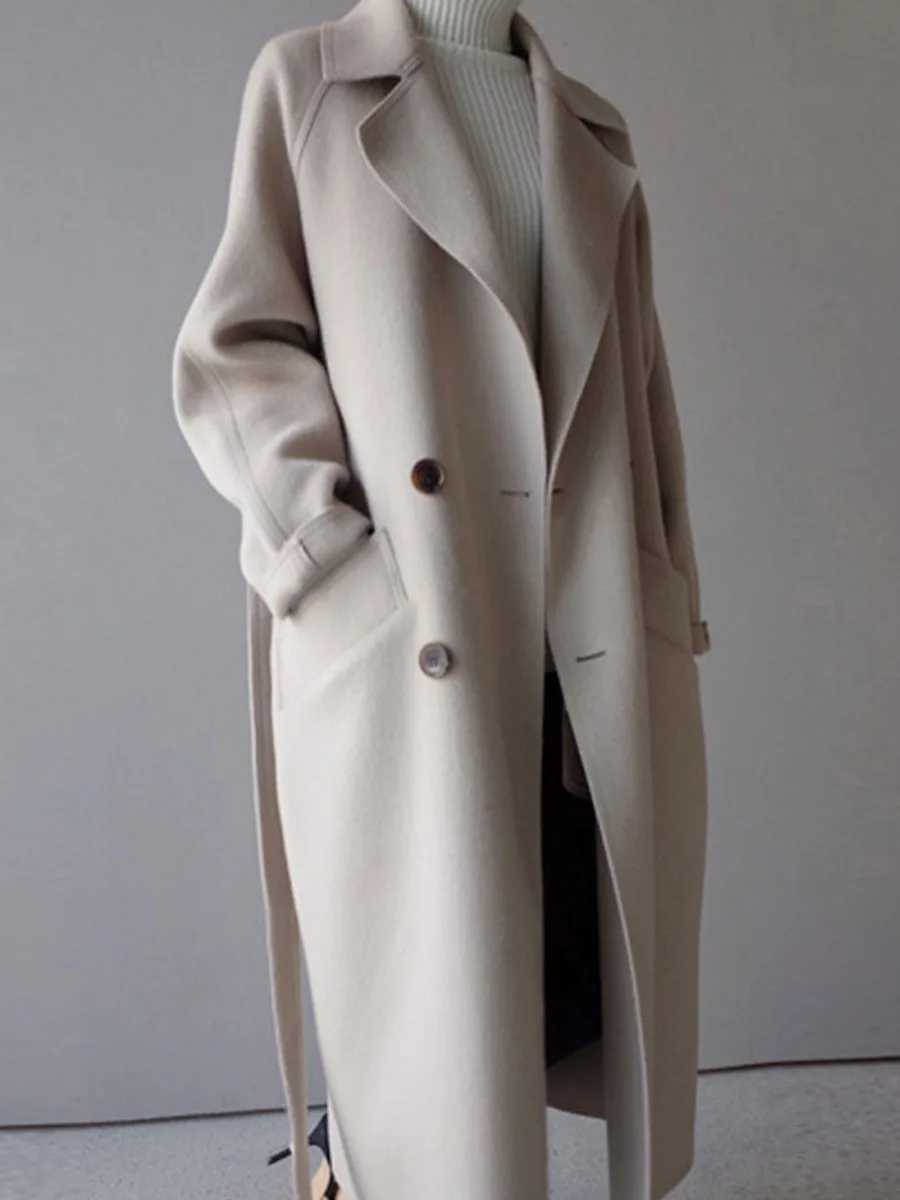 Фото Женское пальто белое шерстяное в Корейском стиле модный офисный Тренч размера