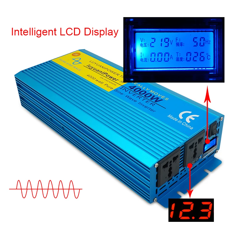 DC12V/24V To AC 220V 4000W Power Inverter Voltage Transformer Converter LED Screen Pure Sine Wave Dual Universal EU Socket
DC12V/24V To AC 220V 4000W Power Inverter Voltage Transformer Converter LED Screen Pure Sine Wave Dual Universal EU Socket