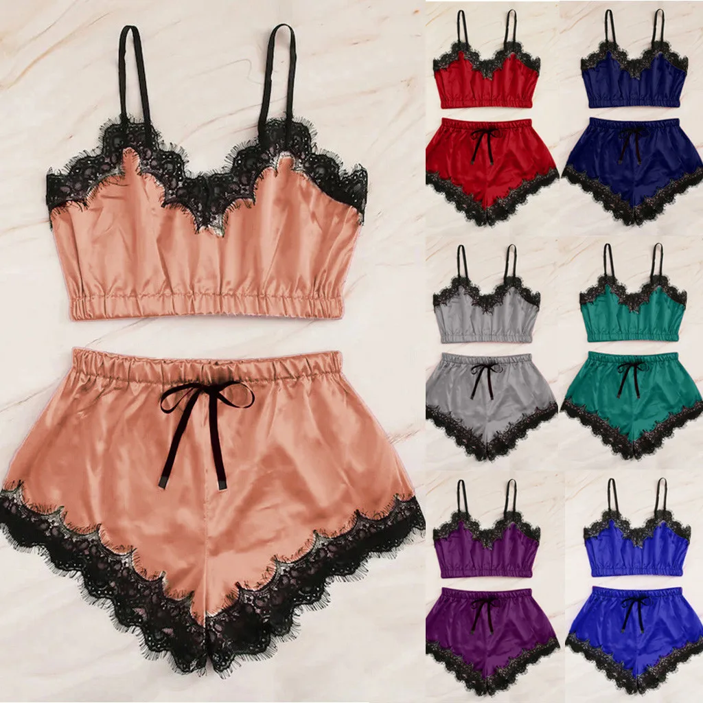 pajamas for women Lace Trim Satin Cami Top Pajama Sets V-neck Home clothes with Shorts Casual Pyjama Suit Sleepwear underwear A
pajamas for women Lace Trim Satin Cami Top Pajama Sets V-neck Home clothes with Shorts Casual Pyjama Suit Sleepwear underwear A