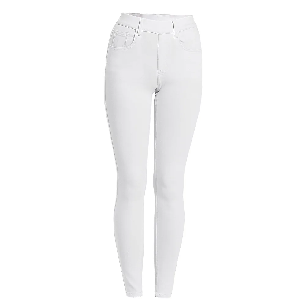 Casual solid color high thickened autumn and winter pencil elastic waist thin jeans women's pants 
Casual solid color high thickened autumn and winter pencil elastic waist thin jeans women's pants