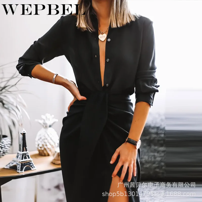 WEPBEL Women Eleant Black Shirt Skirt Two Piece Set Casual Long Sleeve Single Breasted Shirt Top + High Waist Bow Split Skirt
WEPBEL Women Eleant Black Shirt Skirt Two Piece Set Casual Long Sleeve Single Breasted Shirt Top + High Waist Bow Split Skirt