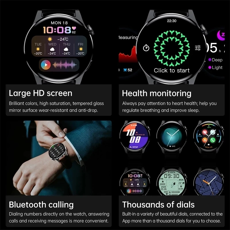Смарт-часы мужские водонепроницаемые с Bluetooth фитнес-трекером и дисплеем погоды |