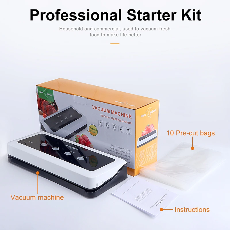 White Dolphin Food Vacuum Sealer Packaging Machine For Kitchen 220V 110V Including 10pcs Food Saver Bags Vacuum Food Sealing
White Dolphin Food Vacuum Sealer Packaging Machine For Kitchen 220V 110V Including 10pcs Food Saver Bags Vacuum Food Sealing