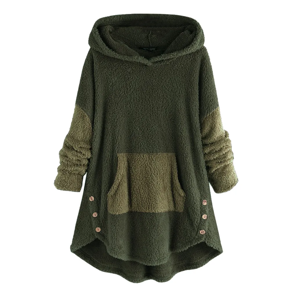 Women Fleece Patchwork Plush Button Hem Plus Size Hoodie Top Sweater Blouse wide hoodies women women's tops with long sleeves
Women Fleece Patchwork Plush Button Hem Plus Size Hoodie Top Sweater Blouse wide hoodies women women's tops with long sleeves
