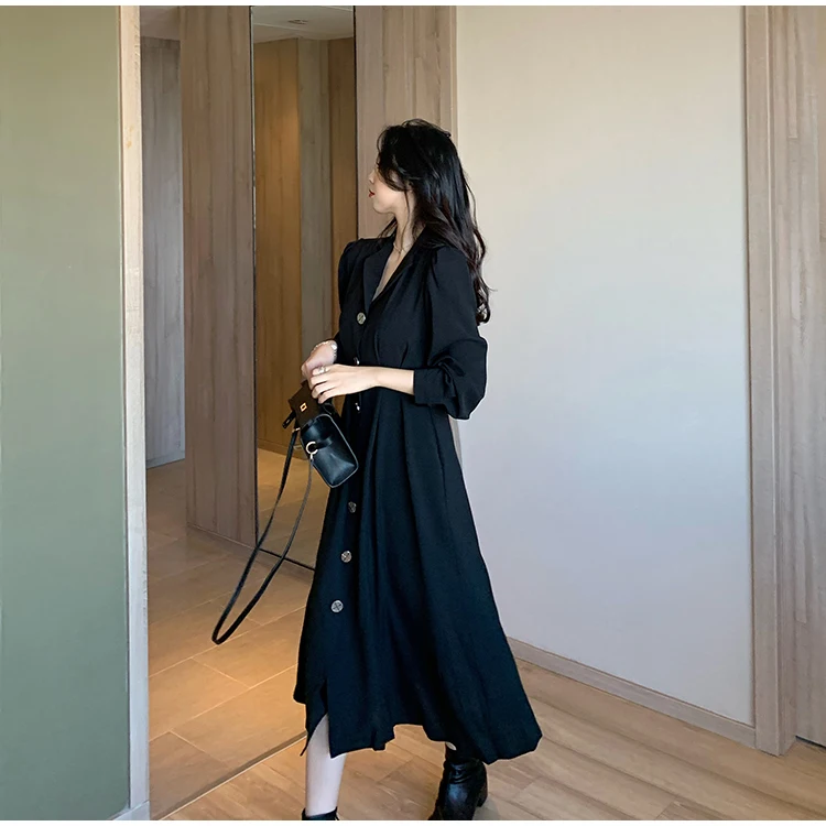 2020 Autumn And Winter Classic Over-The-Knee Dress Long Sleeve Single-Breasted Retro Waist Fashion Black Women's
2020 Autumn And Winter Classic Over-The-Knee Dress Long Sleeve Single-Breasted Retro Waist Fashion Black Women's