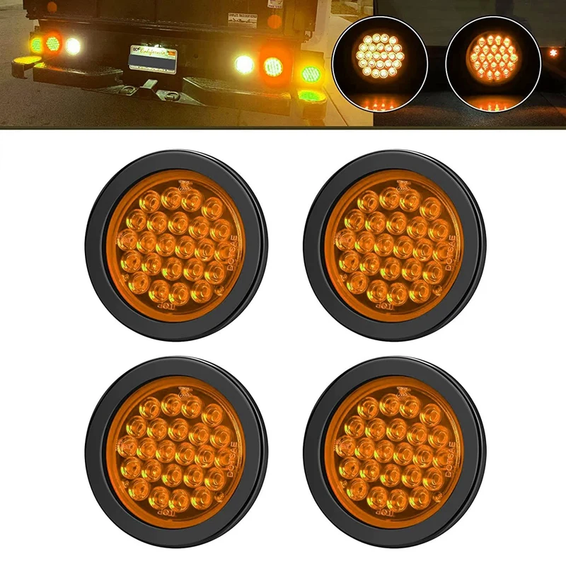 

4 Inch Round Trailer Tail Lights 24LED Stop Turn Tail Lights for Boat Truck RV Tractor Bus 4 Packs Amber