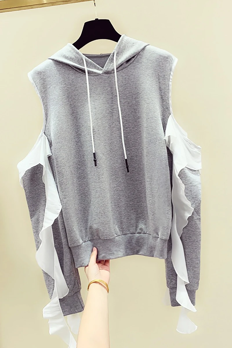 Off-the-Shoulder Hooded Sweatshirt for Women Drawstring Ruffled Hoodie Female 2020 Autumn New Loose Top Fashion Black Hoodies
Off-the-Shoulder Hooded Sweatshirt for Women Drawstring Ruffled Hoodie Female 2020 Autumn New Loose Top Fashion Black Hoodies