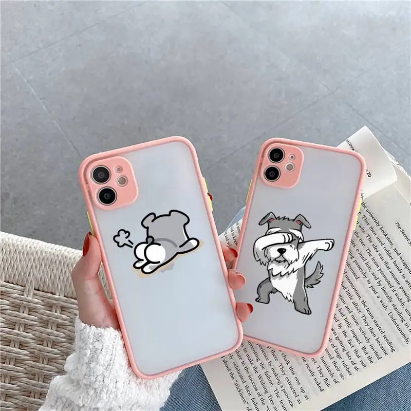 

Cartoon schnauzer dog Phone Cases Matte Transparent for iPhone 7 8 11 12 s mini pro X XS XR MAX Plus cover funda