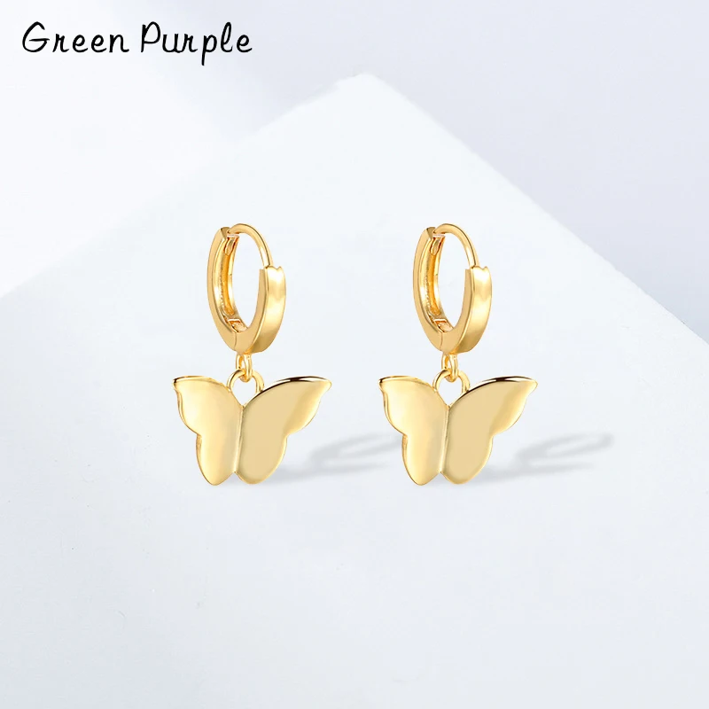 

GREEN PURPLE s925 Sterling Silver Butterfly Hoop Earring For Women Luxury Gold Earings Plata De Ley 925 Pendiente Jewellery