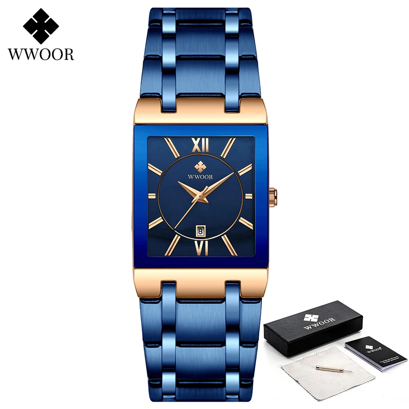 Relojes Hombre WWOOR Men Watches with Stainless Steel Blue Top Brand Luxury Waterproof Square Quartz Wristwatch Sports Clock Box
Relojes Hombre WWOOR Men Watches with Stainless Steel Blue Top Brand Luxury Waterproof Square Quartz Wristwatch Sports Clock Box