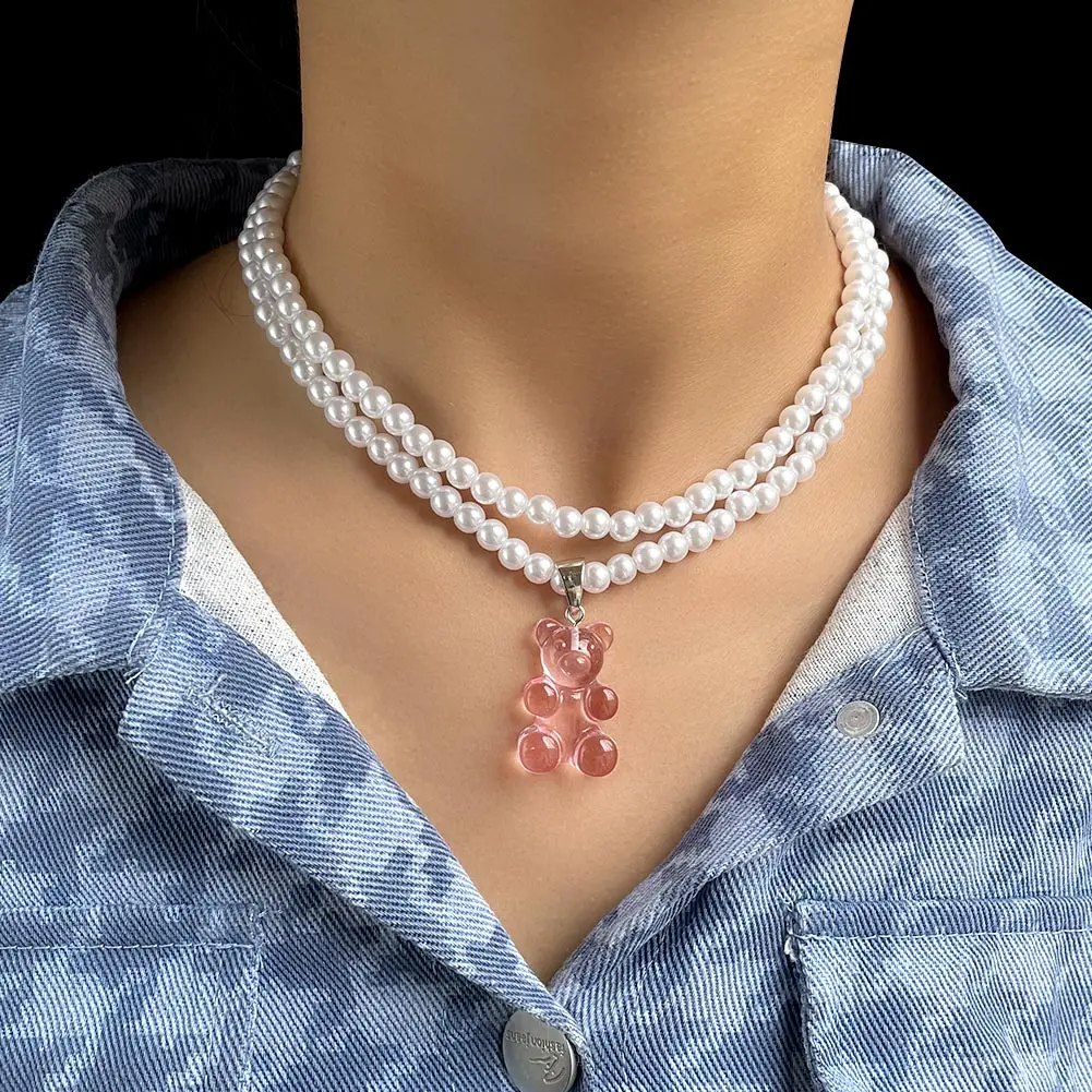 Simple Cute Transparent Gummy Bear White Pearl Beaded Necklace For Women Girl Choker Baroque Pearl Double Layered Chain Necklace
Simple Cute Transparent Gummy Bear White Pearl Beaded Necklace For Women Girl Choker Baroque Pearl Double Layered Chain Necklace