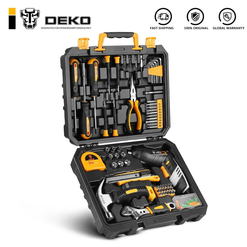 

DEKO 113 шт., профессиональный набор инструментов для ремонта автомобиля автоматический гаечный ключ с трещоткой, отвертка, набор механические инструменты с выдувной коробкой