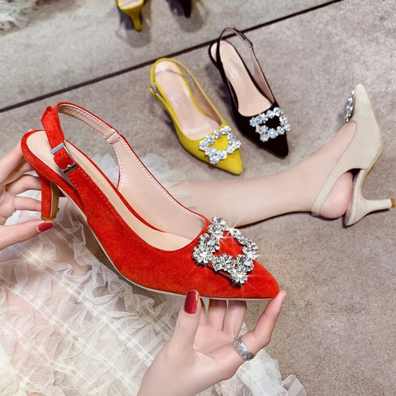 High Heels Sandals for Women Summer New Pointed Toe Slingbacks Soft Leather Slip-on Rhinestone PU Pumps Dress Shoes Buckle Strap
High Heels Sandals for Women Summer New Pointed Toe Slingbacks Soft Leather Slip-on Rhinestone PU Pumps Dress Shoes Buckle Strap