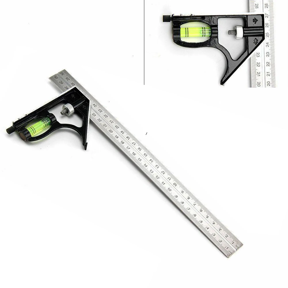 

Square Ruler Set Kit 300mm (12") Adjustable Engineers Combination Try None Right Angle Ruler with Spirit Level and Scriber