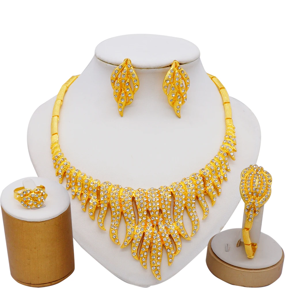 Dubai 24K Gold Color Jewelry Sets For Women Luxury Necklace Earrings Bracelet Ring India African Wedding Wife Gifts Party
Dubai 24K Gold Color Jewelry Sets For Women Luxury Necklace Earrings Bracelet Ring India African Wedding Wife Gifts Party