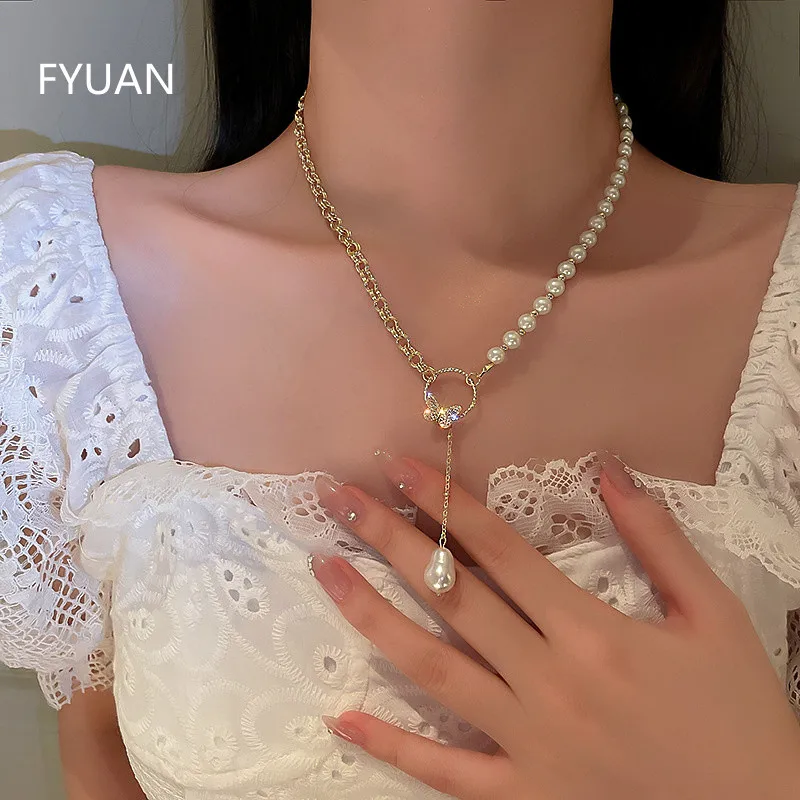 FYUAN Korean Style Butterfly Crystal Choker Necklaces for Women Long Chain Pearl Pendant Necklaces Statement Jewelry
FYUAN Korean Style Butterfly Crystal Choker Necklaces for Women Long Chain Pearl Pendant Necklaces Statement Jewelry