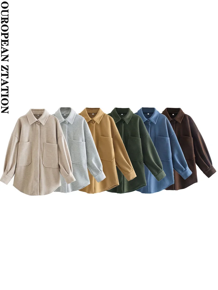 Women 2021 fashion loose woolen shirt coat vintage turndown collar lantern sleeve female blouses chic tops
Women 2021 fashion loose woolen shirt coat vintage turndown collar lantern sleeve female blouses chic tops