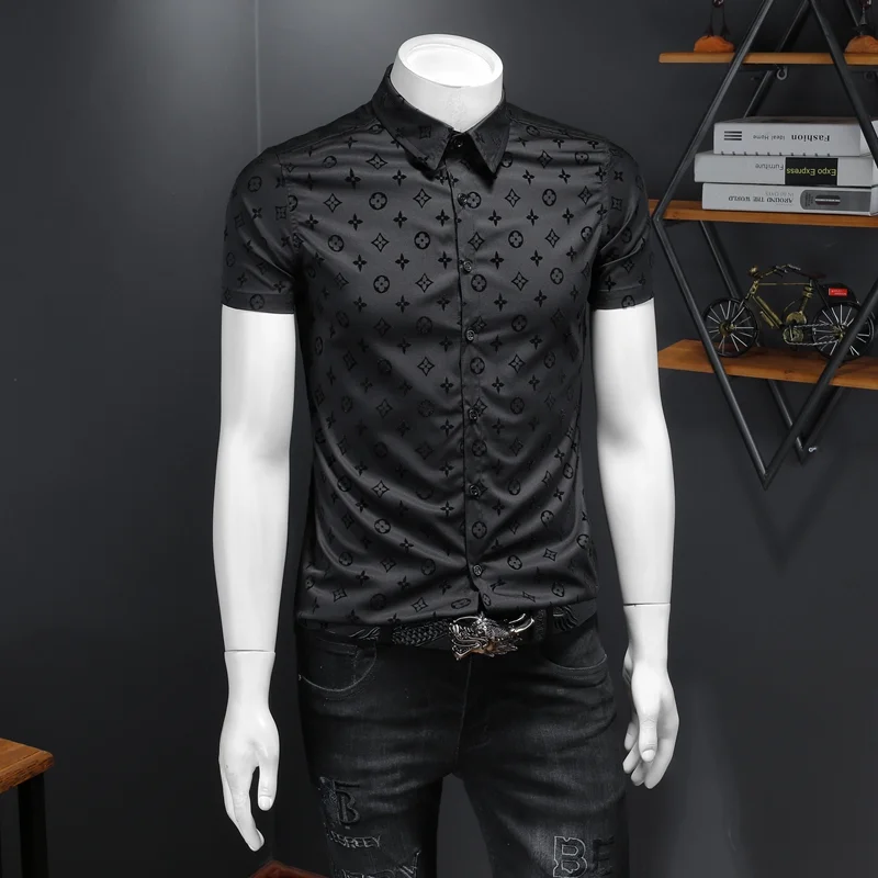 New arrival summer men shirt Flocking printing Short sleeve shirt for men style Business Casual mens shirt
New arrival summer men shirt Flocking printing Short sleeve shirt for men style Business Casual mens shirt