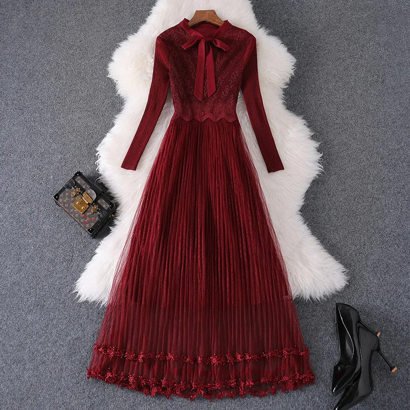 High Fashion Designers Women Spring Dress Long Sleeve 2020 Elegant Lady Bow Collar Lace Patchwork Pleated Sexy Midi Party Dress
High Fashion Designers Women Spring Dress Long Sleeve 2020 Elegant Lady Bow Collar Lace Patchwork Pleated Sexy Midi Party Dress