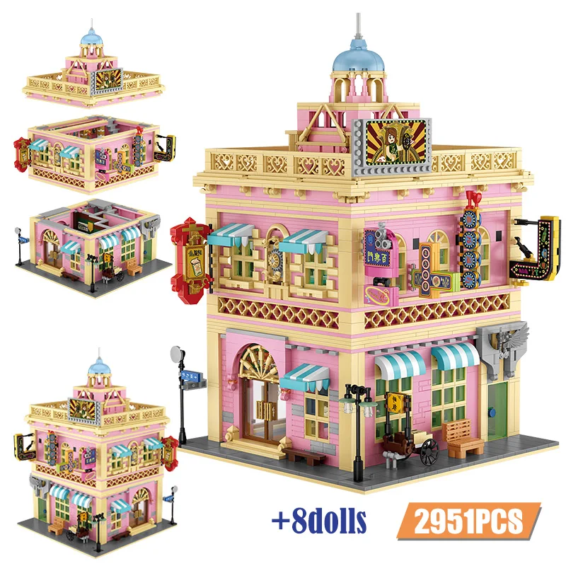 

2951Pcs City Traditional Three Layers Bar Building Blocks MOC Friends Pink Castle Figures Bricks Educate Toys For Children Gifts