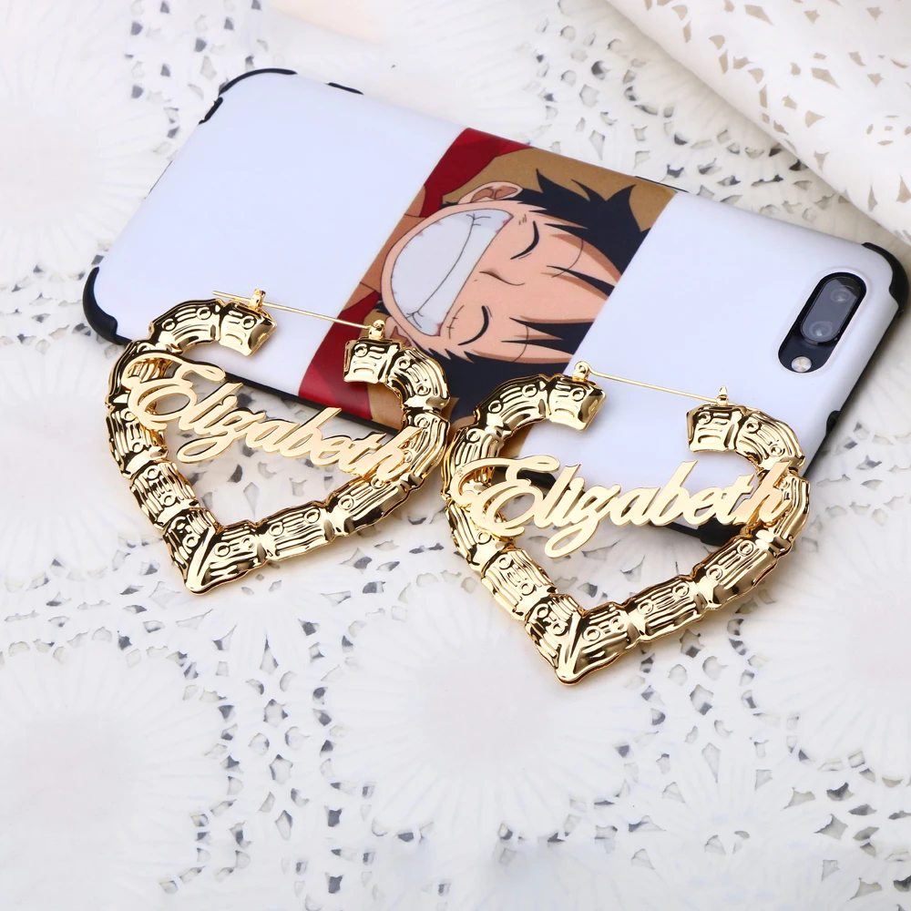 Custom Name Bamboo Hoop Earrings Heart Shape in Gold / Rose Gold / Silver, Personalized Statement Customized Jewelry for Women
Custom Name Bamboo Hoop Earrings Heart Shape in Gold / Rose Gold / Silver, Personalized Statement Customized Jewelry for Women
