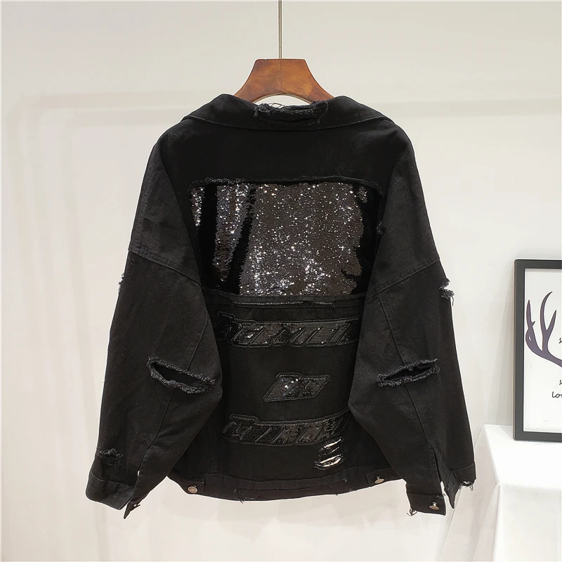 Sequined Denim Coat Women Fashion Loose Hole Ripped Red Short Jean Jacket Streetwear Spring Autumn Single Breasted Outerwear
Sequined Denim Coat Women Fashion Loose Hole Ripped Red Short Jean Jacket Streetwear Spring Autumn Single Breasted Outerwear