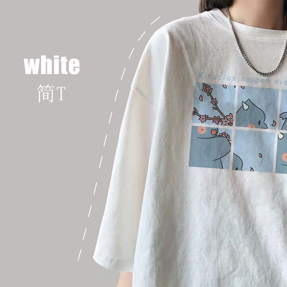 Female shirt with a round collar, simple sleeve casual cartoon shirt loose for Summer 2021
Female shirt with a round collar, simple sleeve casual cartoon shirt loose for Summer 2021