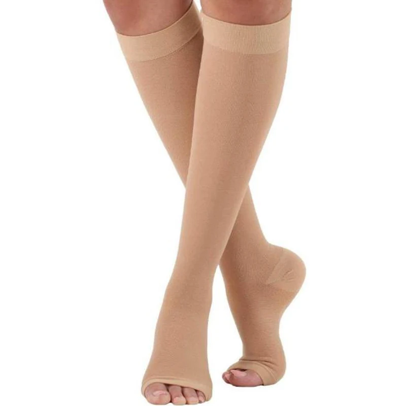 Чулки компрессионные до колена эластичные с открытым носком для лечения