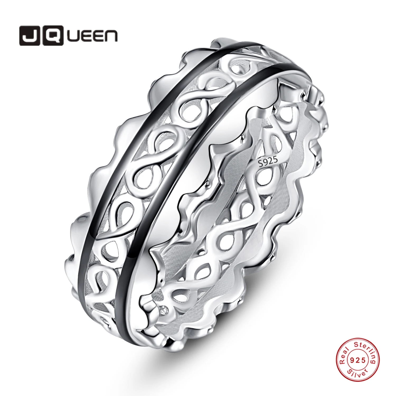 JQUEEN Women's 7mm Wide Infinity Design Black Line Plated Wedding Ring Silver 925 Jewelry Paving Set CZ Zircon Crystal Jewelry
JQUEEN Women's 7mm Wide Infinity Design Black Line Plated Wedding Ring Silver 925 Jewelry Paving Set CZ Zircon Crystal Jewelry
