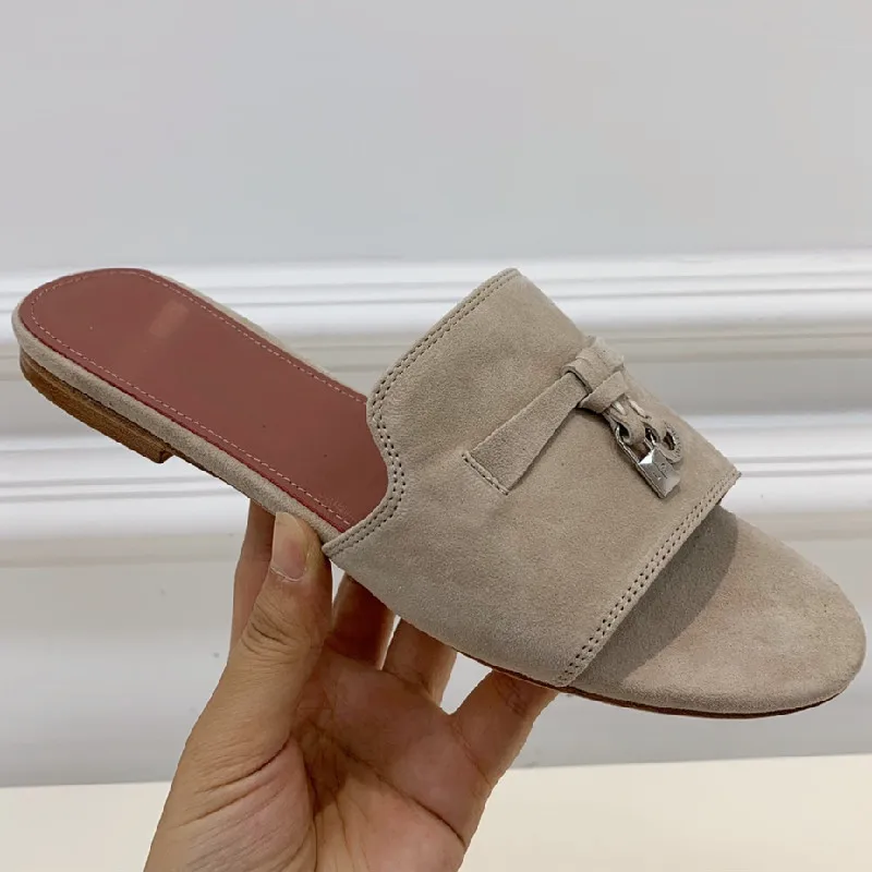 LP Real Leather Suede Slippers Women Casual Cozy Flat Shoes for Women Round Toe Metal Lock Decoration Casual Shoes Female Slides
LP Real Leather Suede Slippers Women Casual Cozy Flat Shoes for Women Round Toe Metal Lock Decoration Casual Shoes Female Slides