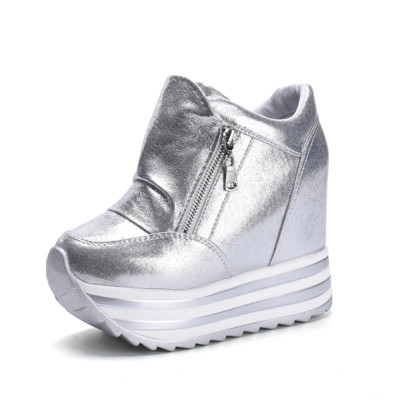 

2021Women Autumn Winter Ankle Boots Hidden Wedge Platform Sneakers Woman 10CM Height Increasing High Top Shoes Botas Feminina