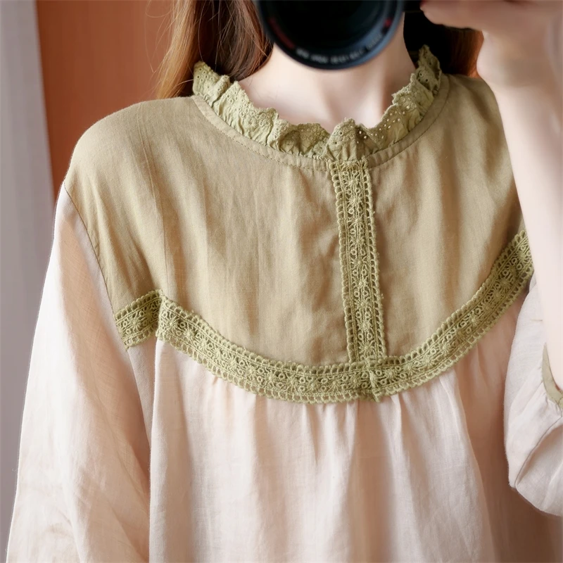 Summer Literary Mori's Ramie Shirt Loose Contrast Color Pullover Younger Japanese Doll Shirt Cotton and Linen Top for Women
Summer Literary Mori's Ramie Shirt Loose Contrast Color Pullover Younger Japanese Doll Shirt Cotton and Linen Top for Women