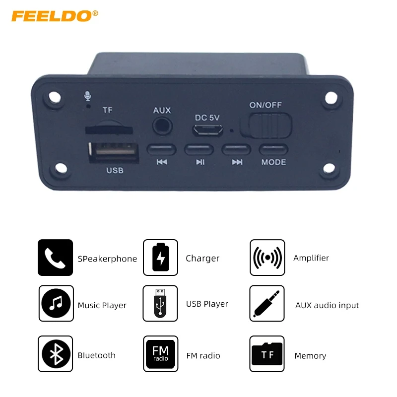 FEELDO 10Pcs Car MP3 WMA Decoder Board Audio Module 2 x 3W Amplifier Radio FM Receiver USB TF Port Bluetooth MP3 Player DC5V
FEELDO 10Pcs Car MP3 WMA Decoder Board Audio Module 2 x 3W Amplifier Radio FM Receiver USB TF Port Bluetooth MP3 Player DC5V