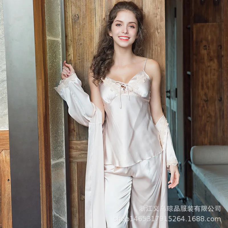Sexy women imitation silk coat suspender Silk three-piece sleepwear pijamas nightgowns nightdress home clothes
Sexy women imitation silk coat suspender Silk three-piece sleepwear pijamas nightgowns nightdress home clothes